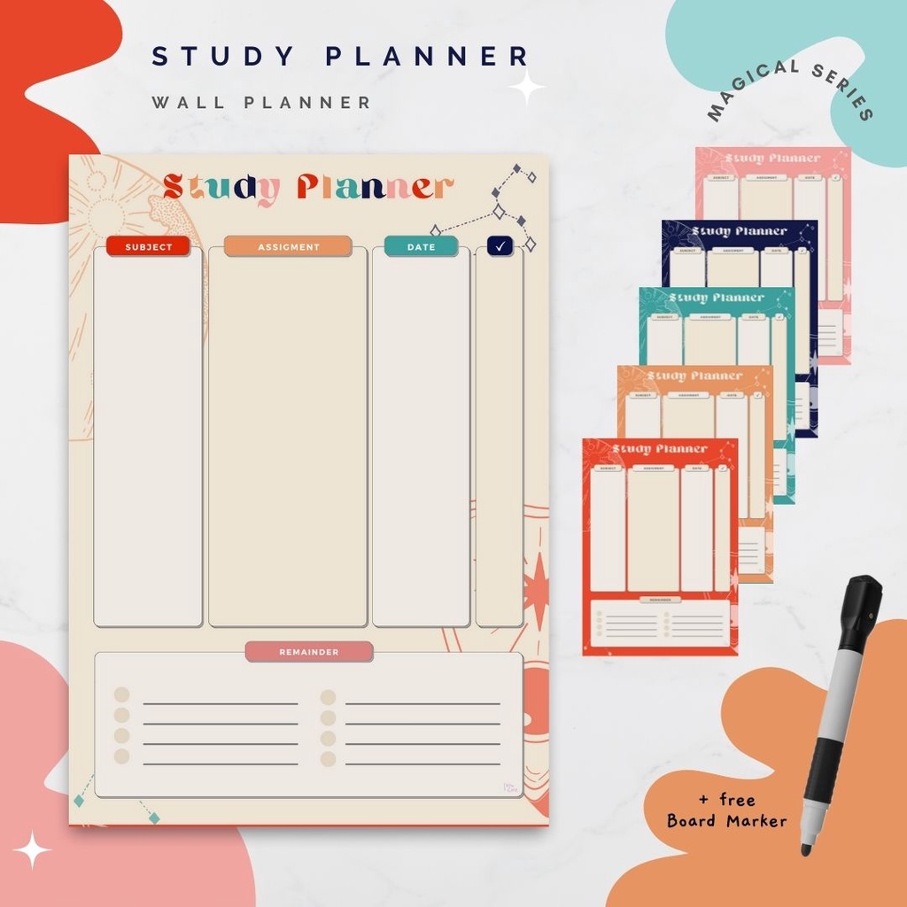 

Wall Planner Solucine - Magical Series (3) - Study Planner, To do List, Shopping List - Free spidol + Reuseable - A3 / A4
