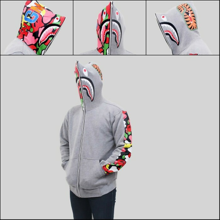 Jaket sweater hoodie zipper bape shark grey abu BRANDED