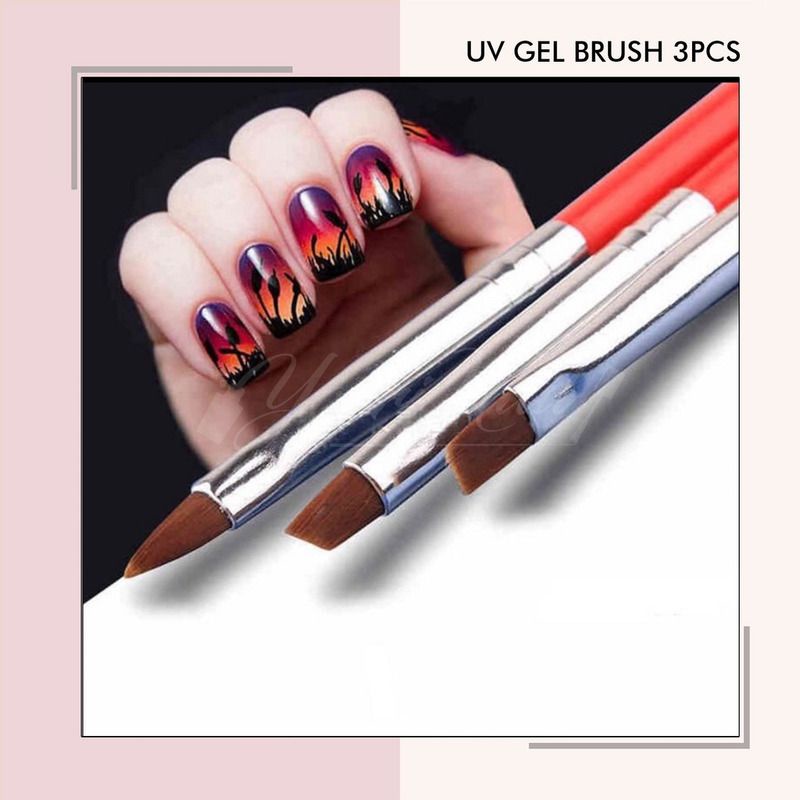 Uv gel brush 3pcs kuas gepeng nail art acrylic brush