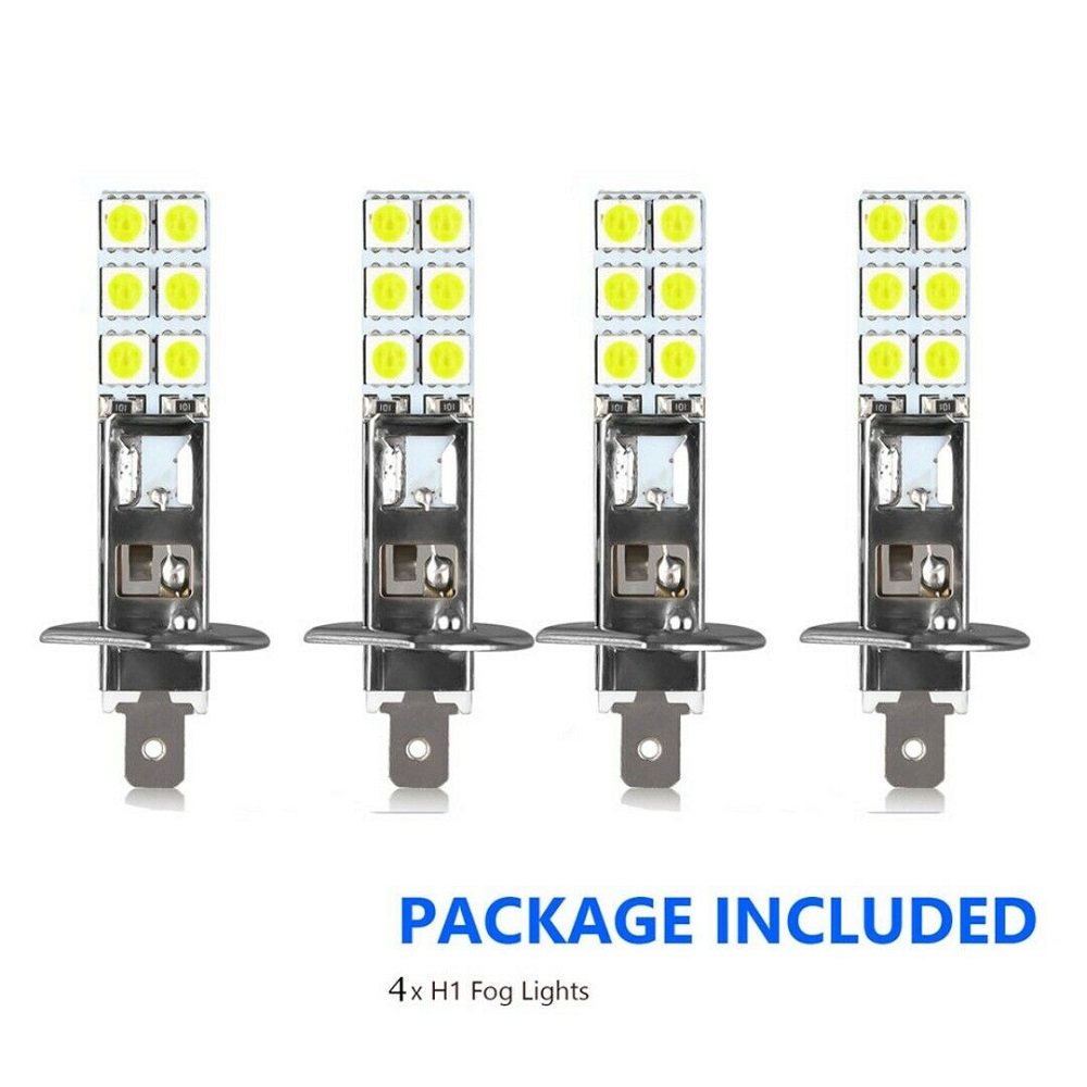 【TERSEDIA &amp; COD】4pcs Bola Lampu 12-led H1 6000k 55w Smd-5050 Warna Putih Untuk Depan Mobil