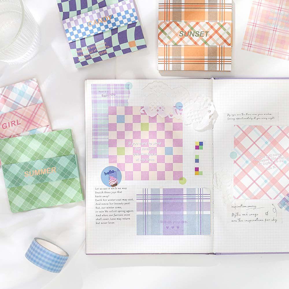 LANFY Memo Pads Colorful 50lembar Alas Tulisan Checkerboard Diary Stationery Flakes Collage Card Planner Kertas