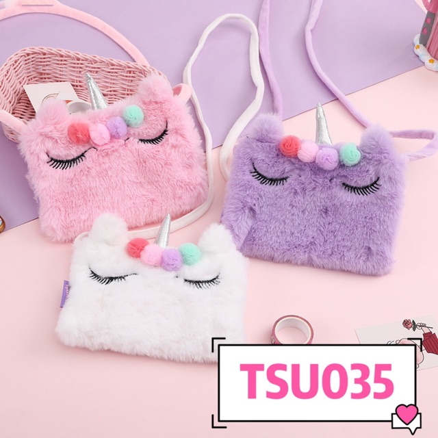 Tas Selempang Unicorn Bulu TU020 TSU035 Fluffy sling bag anak perempuan