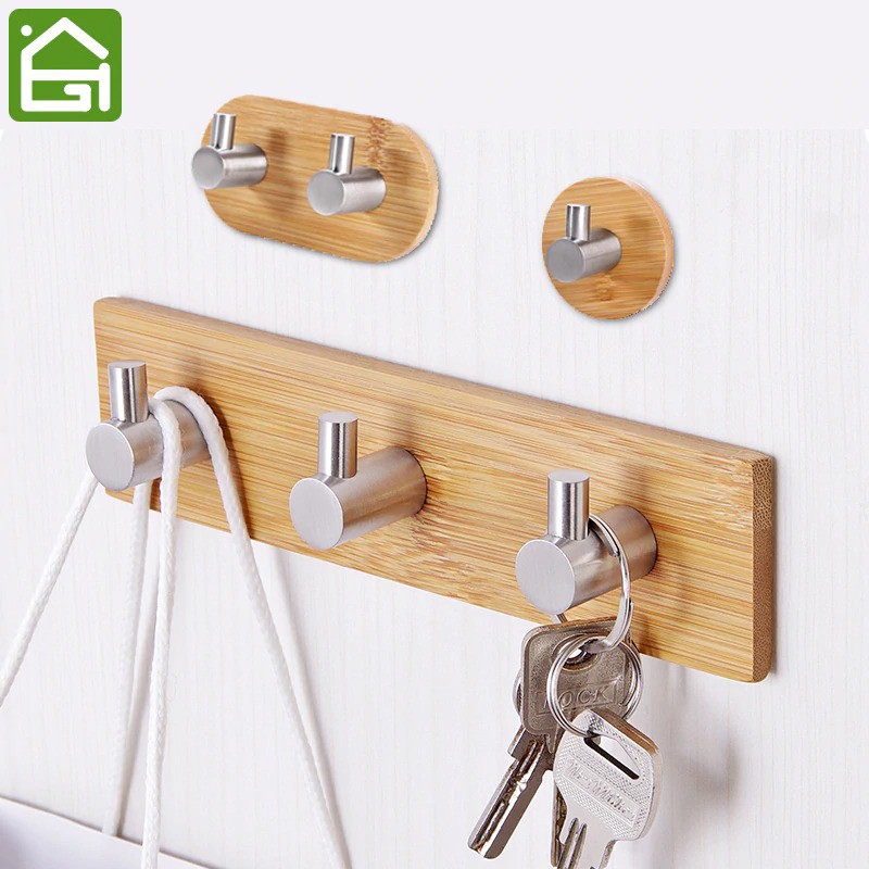 KHGDNOR Gantungan Dinding Hanger Bamboo Stainless Steel