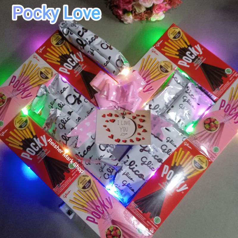 

Pocky Love Forever with Cast Off Mode (Biskuit Pocky diluar / dipisah isinya) dikirim bentuk love, free packing aman