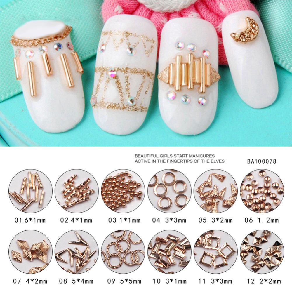 Timekey Hiasan Kuku 3D Aneka Bentuk Warna Rose Gold Untuk Nail Art DIY A9K2