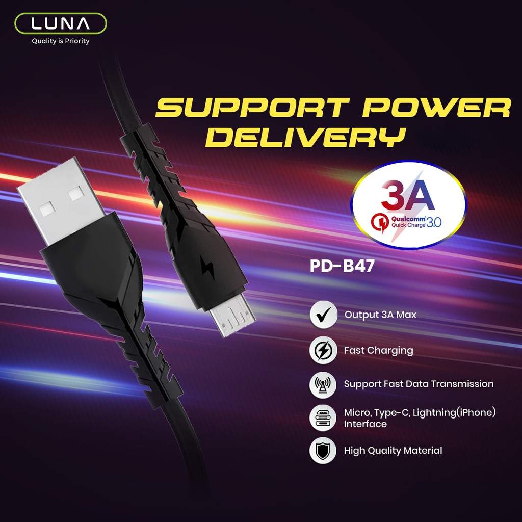 Luna Cable Kabel Data Charger Fast Charging Micro USB Type