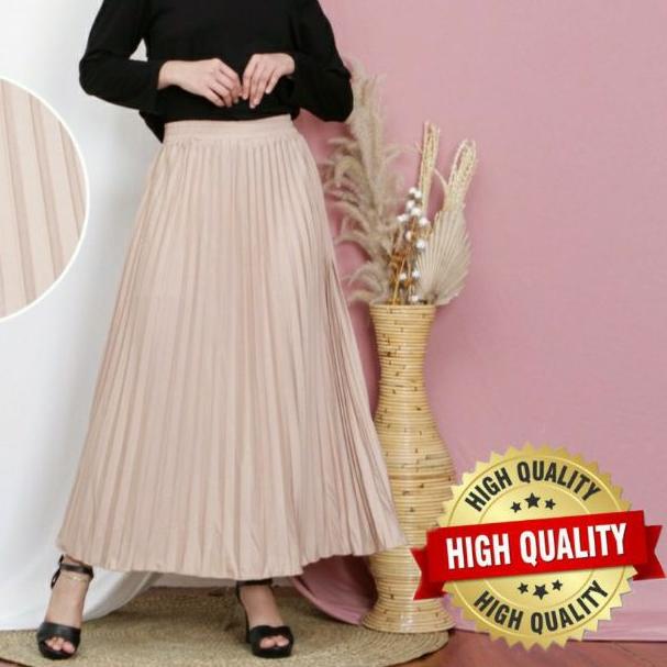 ☚ (BISA ) PROMO ROK PLISKET PREMIUM / ROK PANJANG MUSLIM CREAM ✵