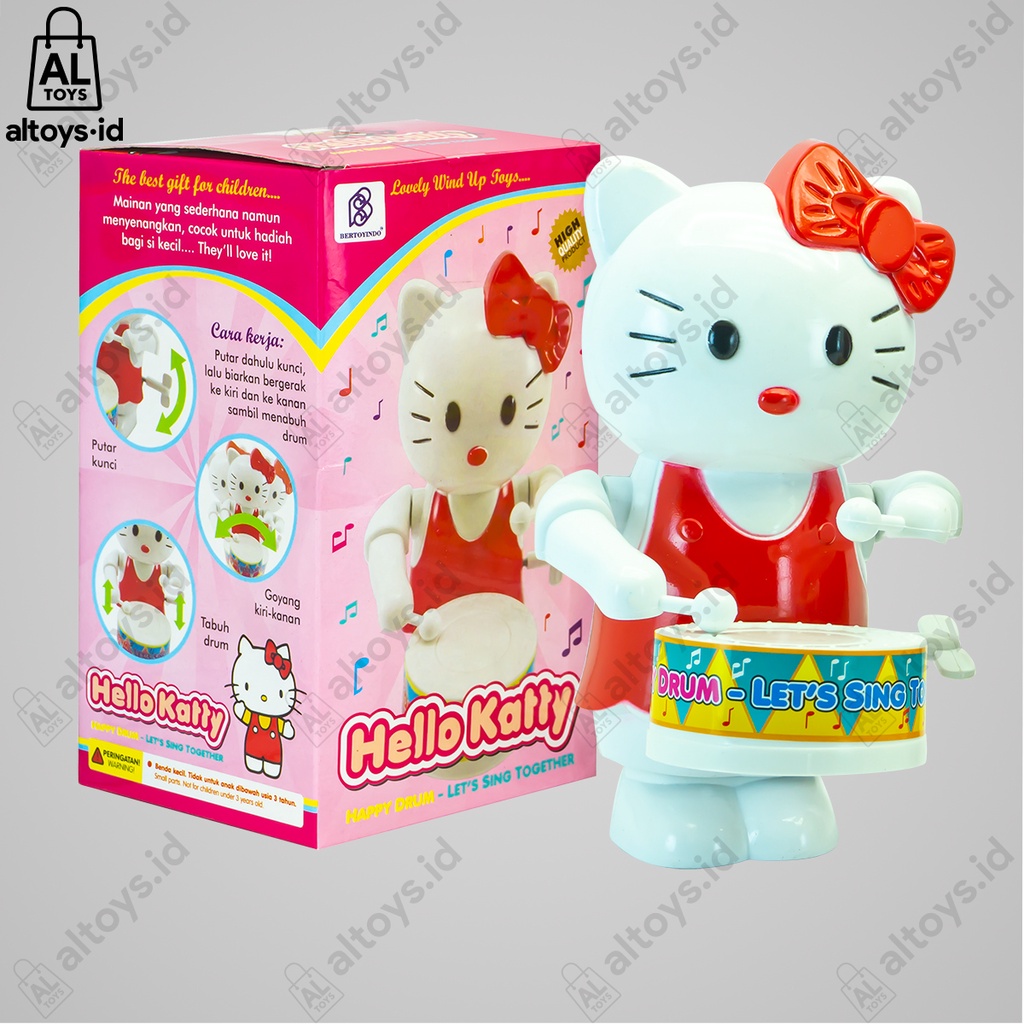 Mainan Drum Band Putar Kunci Karakter Lucu Mainan Drum Band Hello Kitty / Doraemon / Monyet Musik Bayi