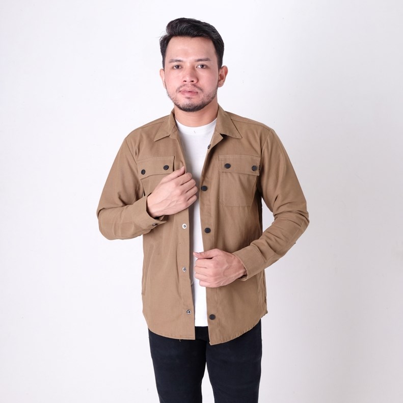 Jaket Pria Casual Semi Parka Pria Canvas Khaki
