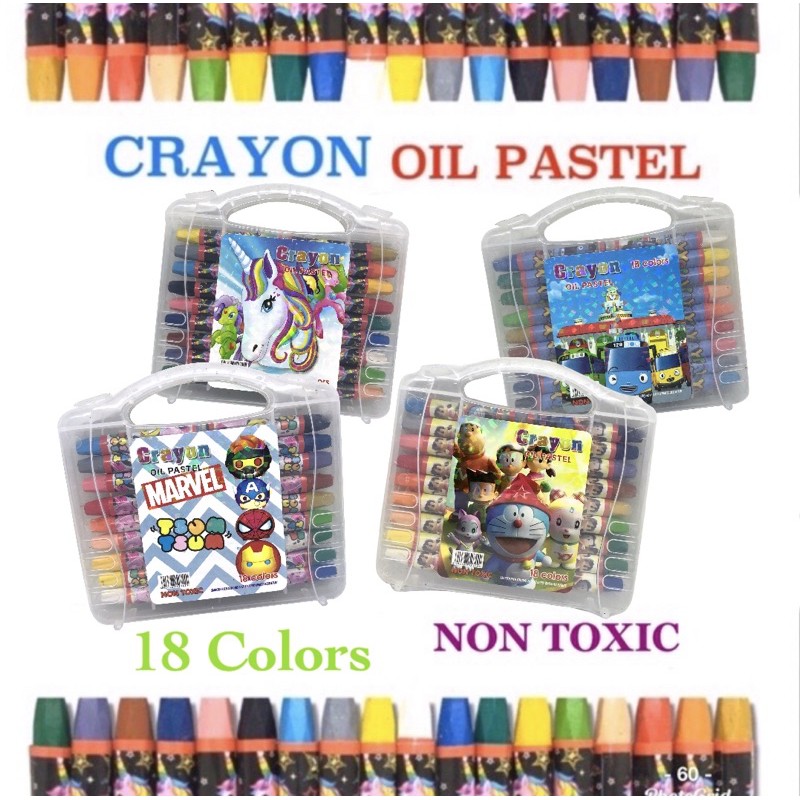 

Crayon Oil Pastel 18 warna Unicorn,Tayo,Tsum Tsum