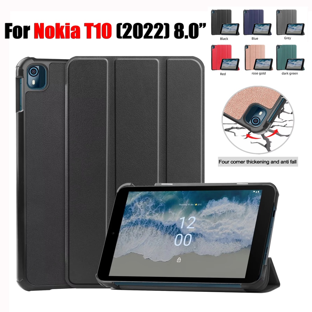 Casing Untuk Nokia T10 (2022) 8.0 &quot;T 10fashion Tablet Perlindungan Case Tiga-Lipat Custer Warna Solid Flip Stand Kulit Cover