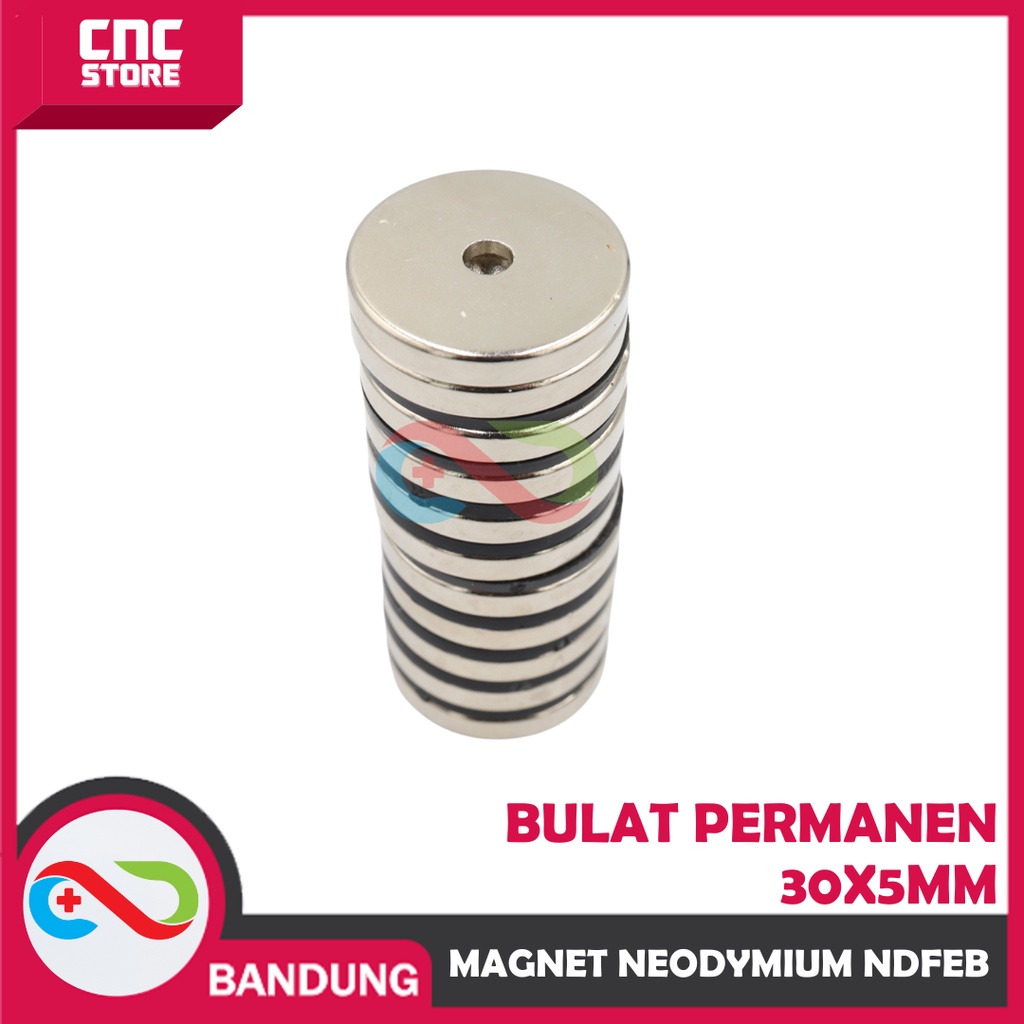 MAGNET NEODYMIUM NDFEB BULAT LUBANG PERMANEN 30X5MM