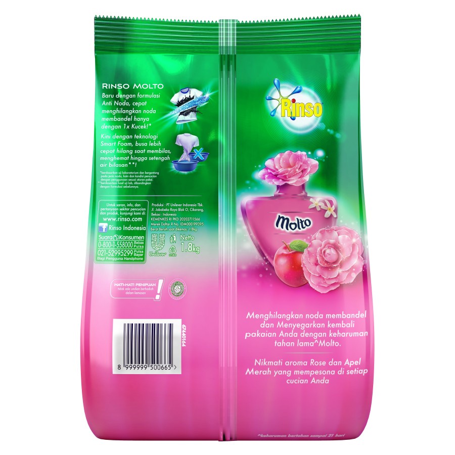 DETERJEN BUBUK RINSO MOLTO ANTI NODA ROSE FRESH 1.8KG SABUN PENCUCI PAKAIAN