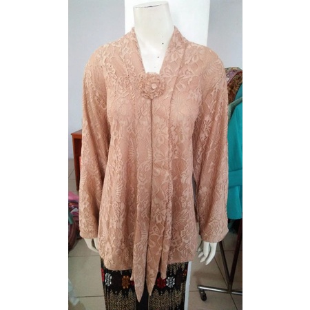 (BrP120/130) Kebaya floy Super & Giga JUMBO BROKAT glitter busui full furing KeroncongBusana-Coklat Susu