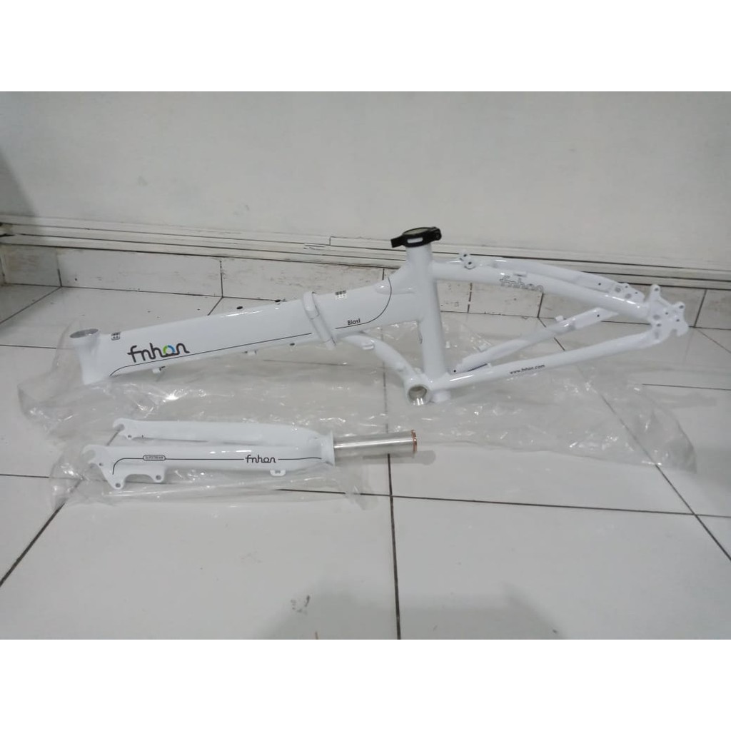 Frame Set &amp; Handle Post HP FNHON BLAST Putih Discbrake 20 inch Db Sepeda Lipat White Alloy Disk