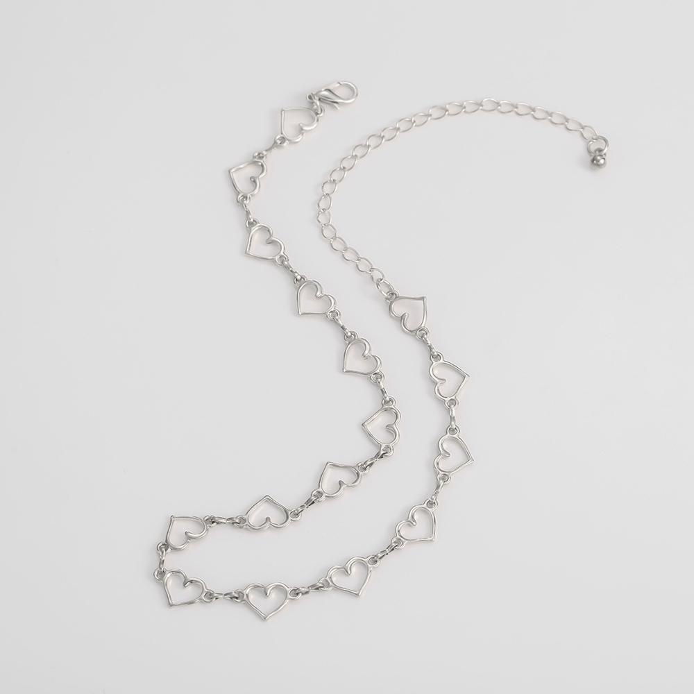 Kalung Bentuk Hati Geometris Warna Emas Perak Bahan Alloy Gaya Korea