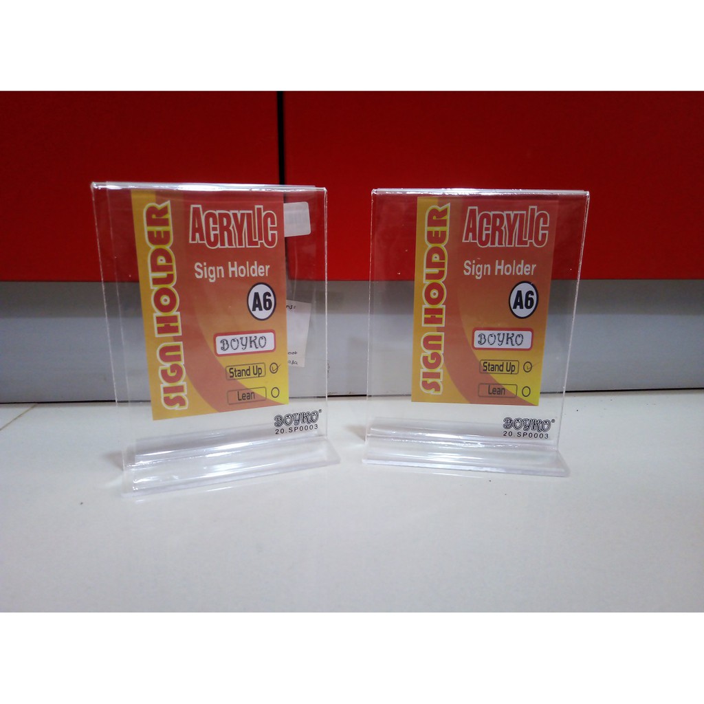 

ACRYLIC SIGN HOLDER A5 MODEL STAND UP MERK BOYKO