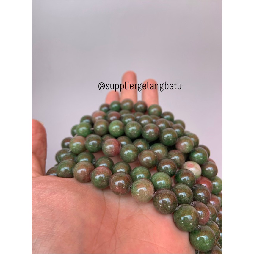 bongkah gelang kalung 12mm bloodstone agate hijau ruby tanzanite akik aksesoris fashion cewek cowok