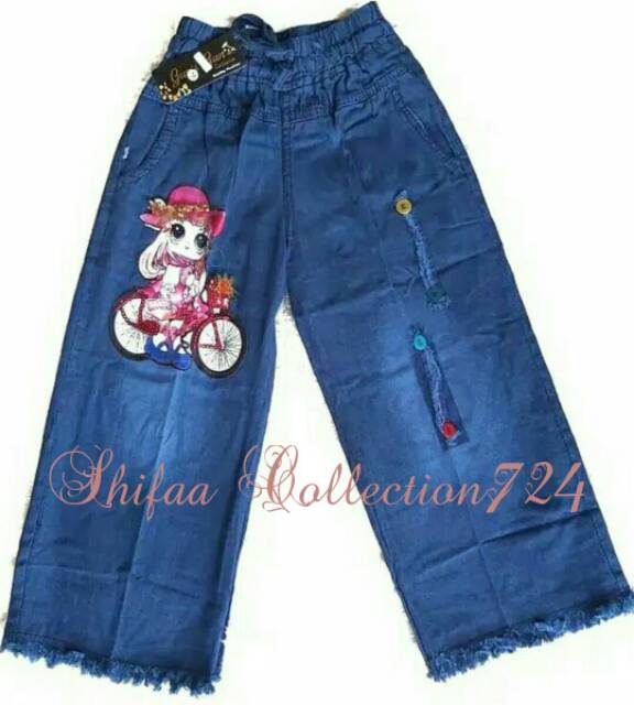 Kulot Jeans / Celana Kulot Jeans Panjang / Celana Kulot Panjang Anak /  Celana Kulot Jeans Anak Karekter Boneka LED Size M L XL dan Anak Tanggung (Usia 5-13 tahun)