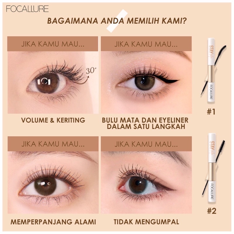 FOCALLURE Volumizing Mascara &amp; Waterproof eyeliner 2 IN 1 mudah dibawa FA160