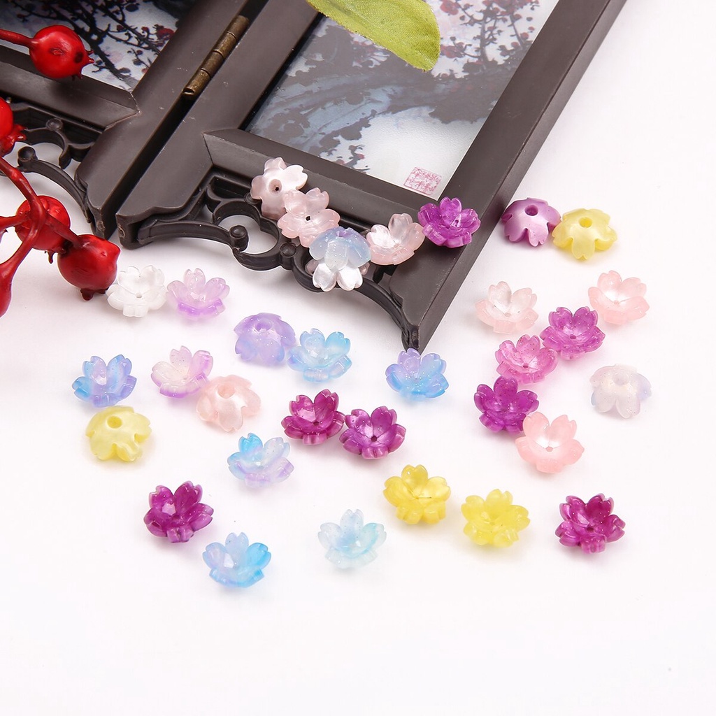 10 PCS 1Mm Kelopak Bunga Lampwork Beads Liontin Pesona Manik-manik Kaca DIY Gelang Kalung untuk DIY Membuat Perhiasan Aksesoris Rambut