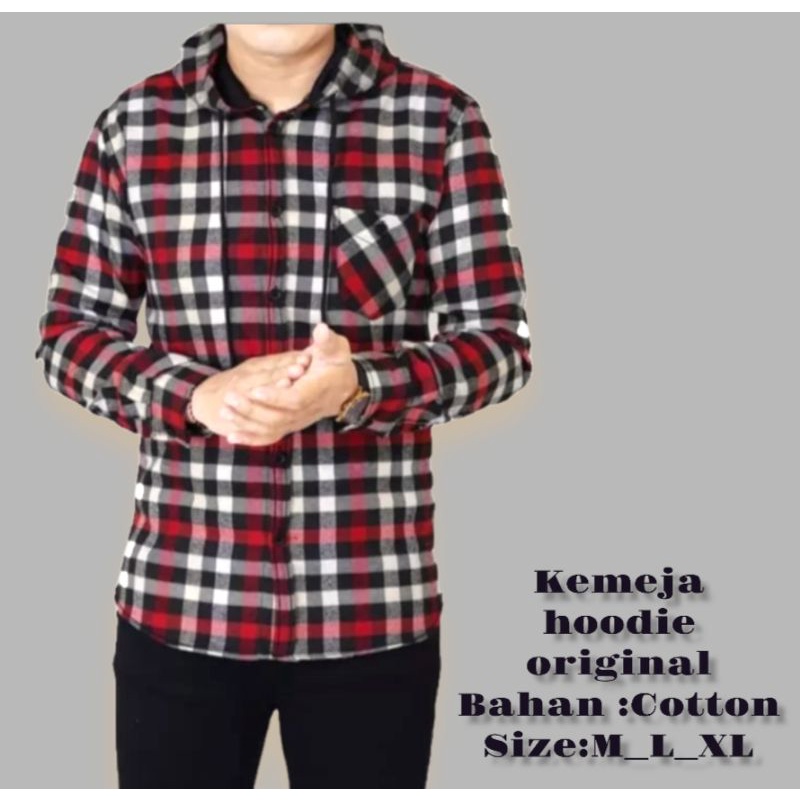 HOODIE FLANEL PRIA/KEMEJA LENGAN PANJANG PAKAI KUPLUK/BAJU KEMEJA PRIA