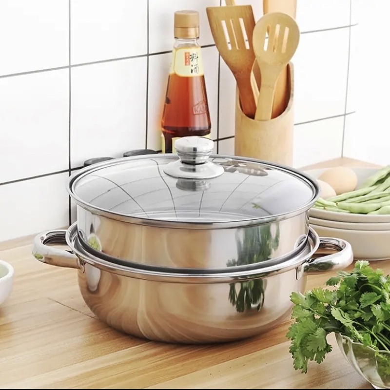 PANCI KUKUS 2 SUSUN TUTUP KACA/STEAMER 2 SUSUN/DANGDANG KUKUSAN/LANGSENG KUKUSAN
