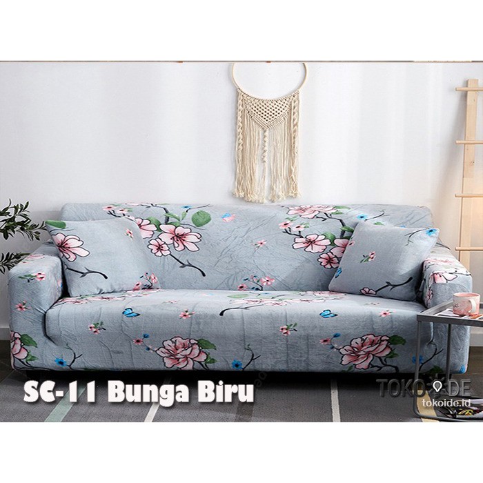 Sarung Kursi Sofa MOTIF ELASTIS UKURAN 1 2 3 DUDUKAN SEATER IMPORT SC 11 BUNGA BIRU cover sofa bed aesthetic elastis cover anti selip terbaru terlaris W9Q9 penutup sofa sarung import elastic sarung sofa bed murah kain penutup kursi waterproof