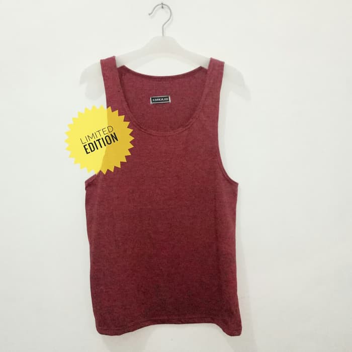 Kaos Gym - Kaos Singlet - Tanktop Pria - Merah Maroon