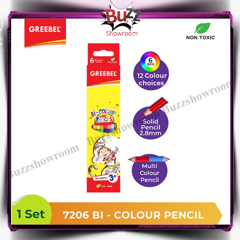 Pensil Warna Bi Colour 6 Greebel 12 Warna Classic Pencils Duo