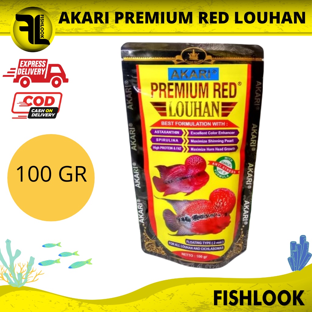 AKARI PREMIUM RED LOUHAN PAKAN IKAN MAKANAN IKAN LOUHAN 100 Gram