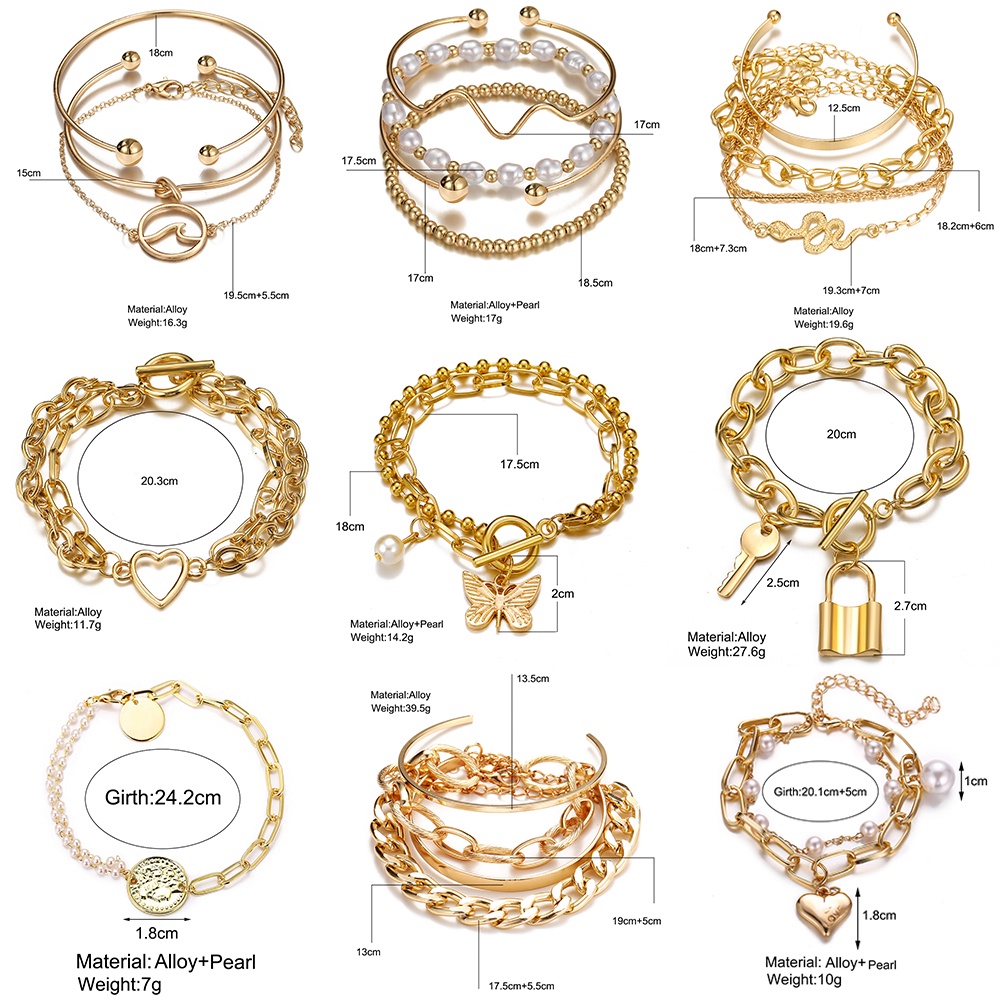 AY(CN) Korean Pearl Multilayer Pendant Bracelet Butterfly Lock Gold Chain Bracelet for Women Accessories