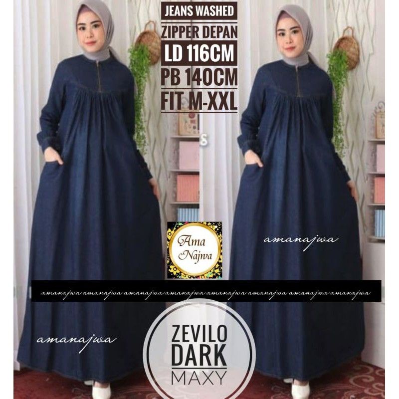 bisa cod/dress jeans terbaru 2022/gamis denim kekinian 2022/gamis denim jumbo/dress jeans import/Gam
