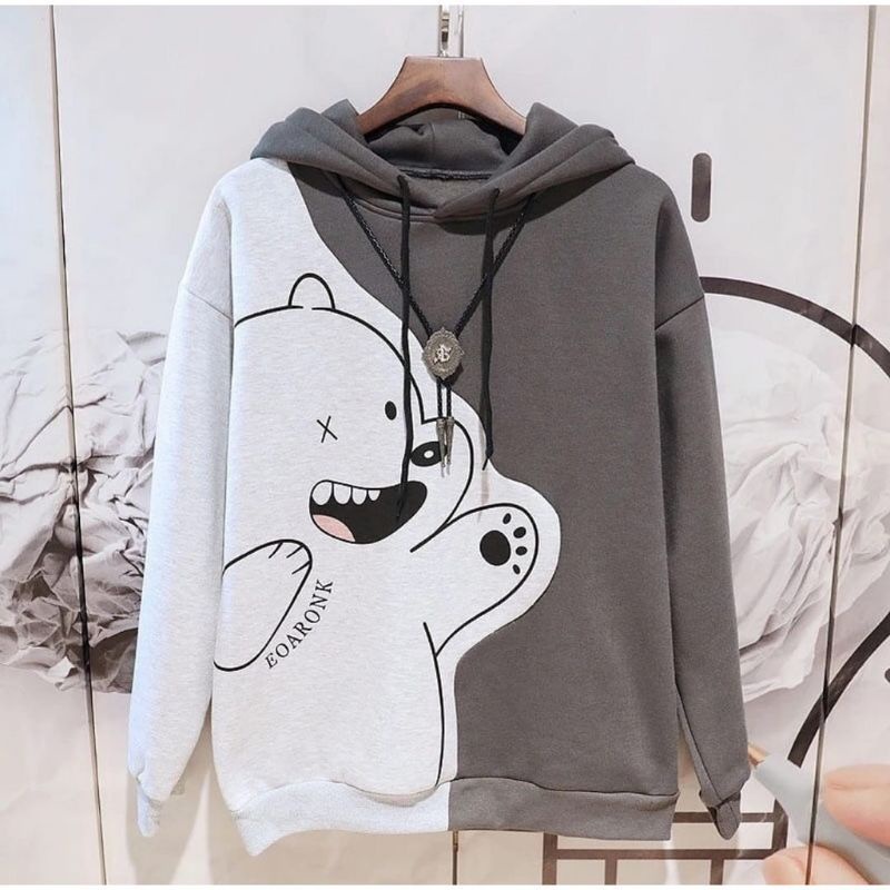 4539 Sweater Hoodie Pria Wanita | AERONK Burgundi bear | Pakaian Pria|Wanita Casual