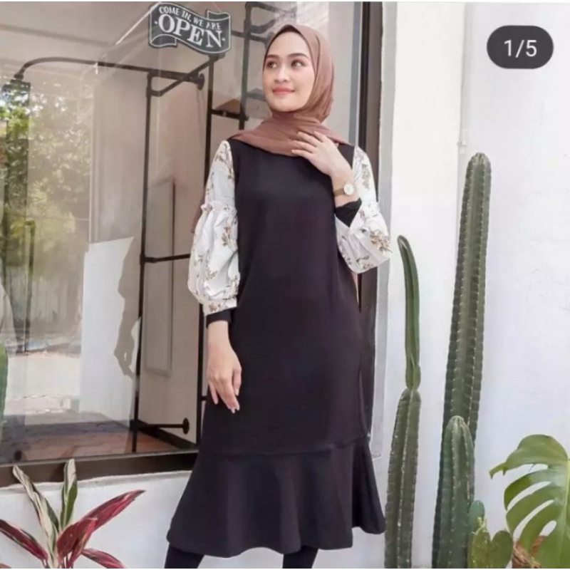 Anina Tunik/ Tunik Moscrepe Combi/ Atasan Wanita Muslimah/ Atasan Polos Simple