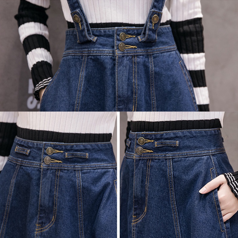 KARAKOREA 6085 Hyekyo Denim Overall Skirts (#6085)/Rok Panjang/Rok Kodok/Rok jeans/Rok jeans wanita/Rok Jeans Korea/Rok wanita