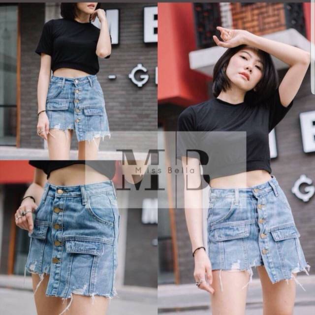Denim skort rok celana jeans wanita sporty casual style korea fashion murah import bkk bangkok