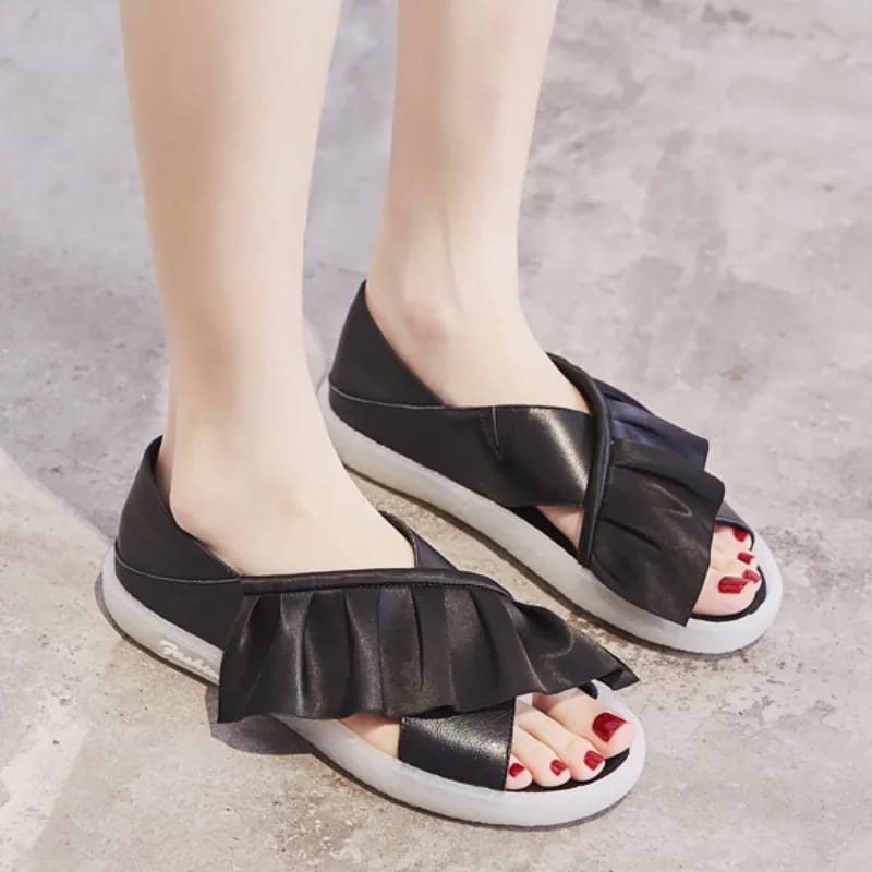 RYX - Sling Ruffles Sandal Slip Korea Wanita Fashion Casual - Ori Import