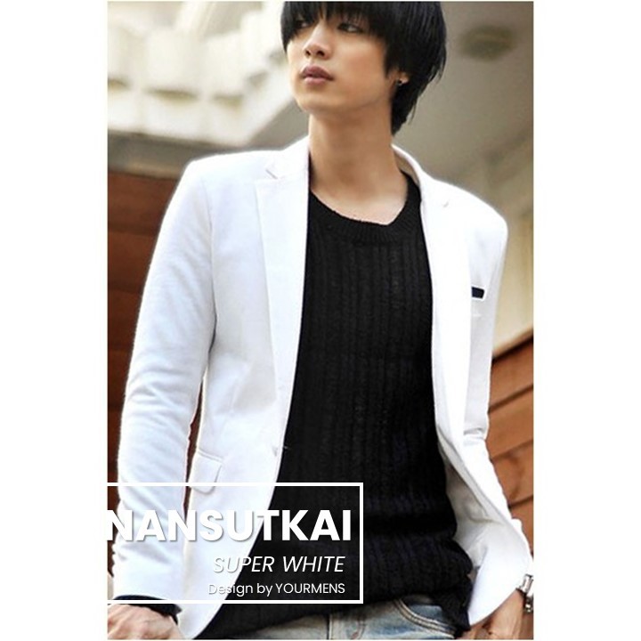 JAS PRIA TERBARU NANSUTKAI WARNA PUTIH SLIMFIT KOREA CASUAL STYLE BAHAN HIGH TWIST TEBAL