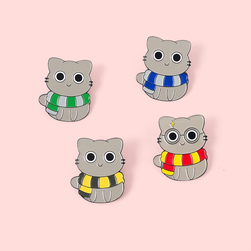 Bros Pin Enamel Bentuk Kucing Berkacamata 4 Model Untuk Aksesoris Tas Ransel / Syal