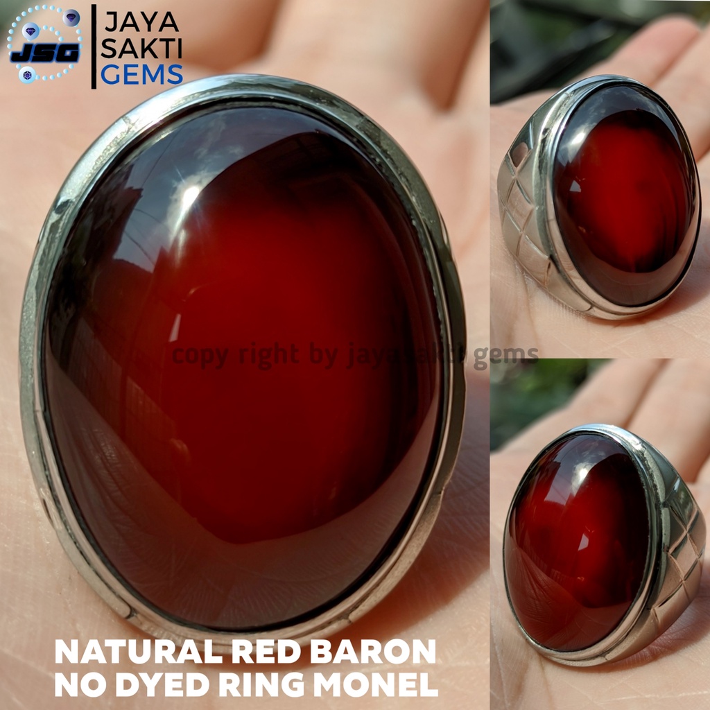 Natural Batu Akik Red Baron Big Size No Dyed Ring Monel RBB01