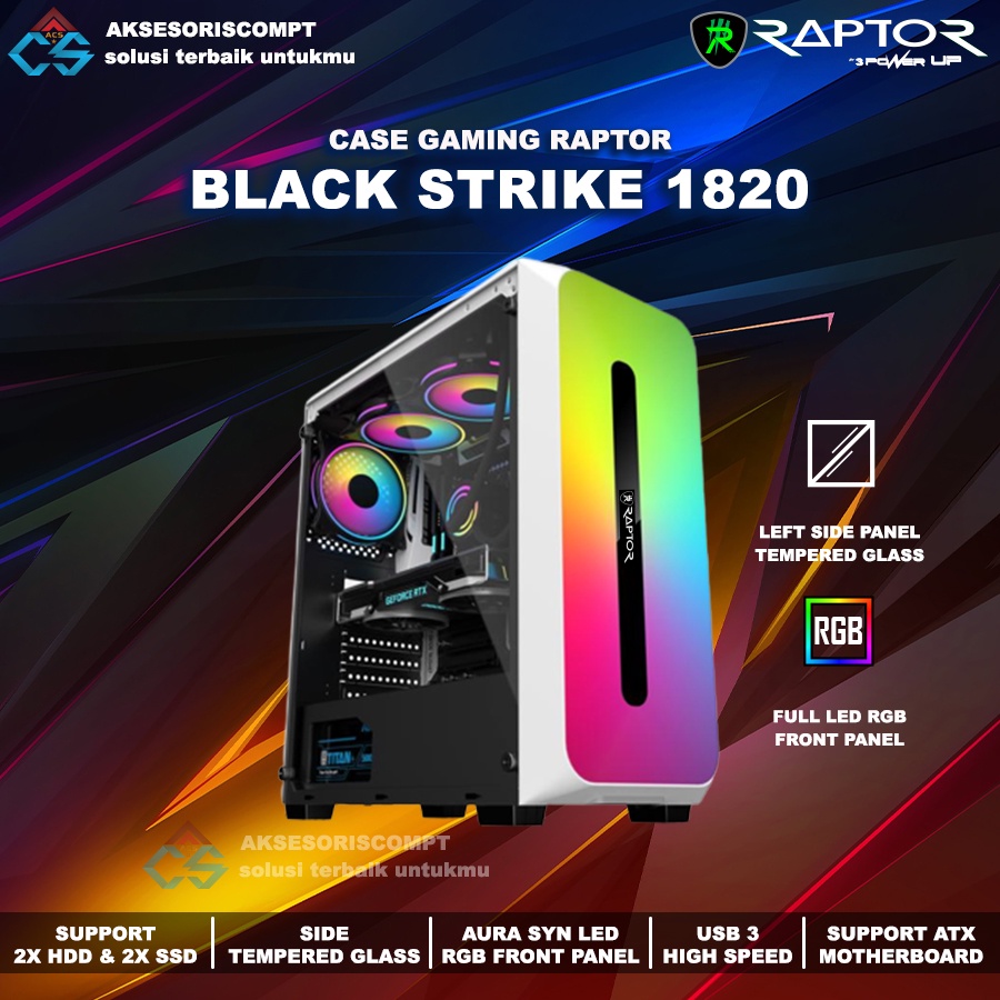 Casing Gaming PowerUp Raptor 1820 White RGB LED - Casing Gaming