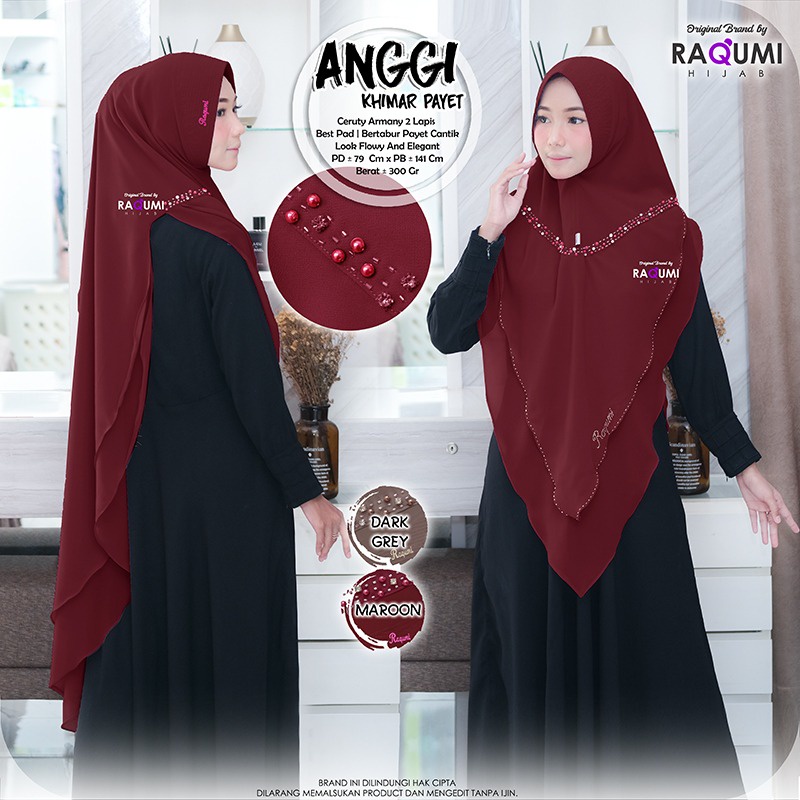 Anggi Khimar Payet Original Raqumi Hijab Wanita Khimar Ceruty 2 Lapis Anggi Raqumi