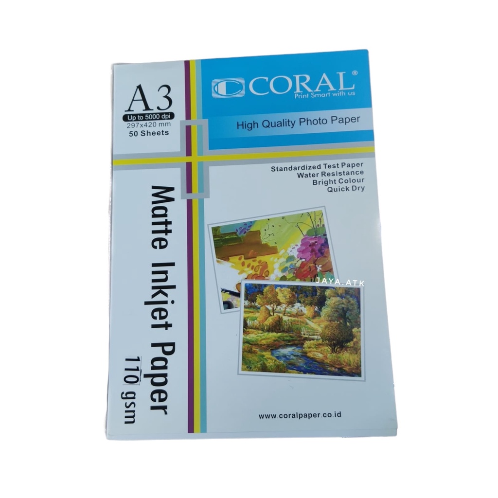 KERTAS FOTO A3 INKJET MATTE 110 GSM 50 LBR CORAL PHOTO PAPER TIDAK KILAP