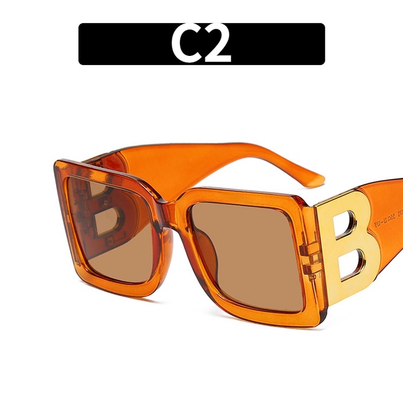 (YUZHU) COD INS Style Oversized Square Sunglasses B Letter Kacamata Retro Tren Eropa dan Amerika Wanita