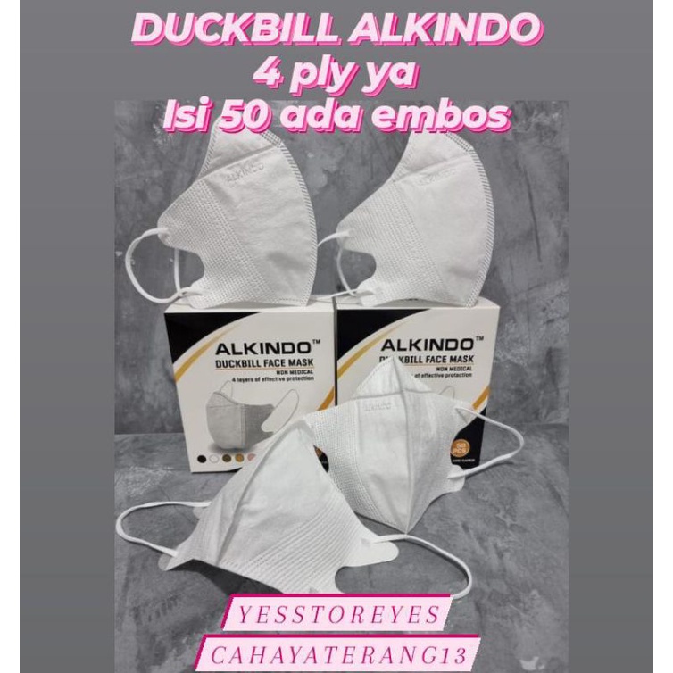 Ready masker Duckbill alkindo warna warni. duckbill putih, duckbill hitam, duckbill biru isi 50