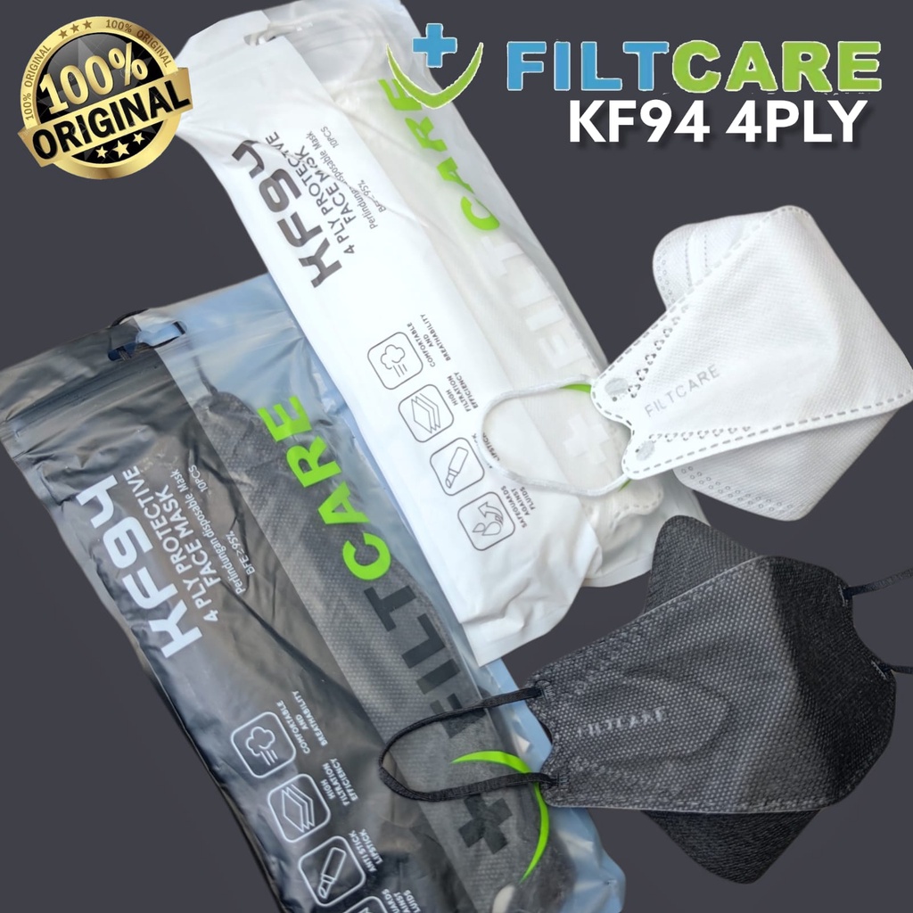 RAINBOW FILTCARE KF94 EMBOS - MASKER KF94 FILT CARE KEMENKES MASK KOREA KF94 4PLY HITAM PUTIH