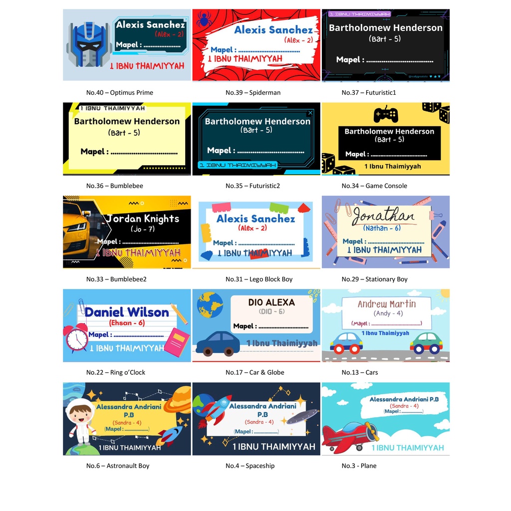 

Cetak Label Sticker Buku Peralatan sekolah (Anak Laki-laki)