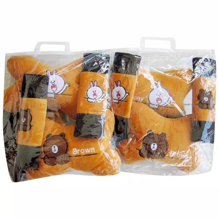 BANTAL JOK MOBIL CAR SET HEADREST MOTIF CONY BROWN LINE 9 BANTAL JOK MOBIL CAR SET HEADREST MOTIF CONY BROWN LINE 9