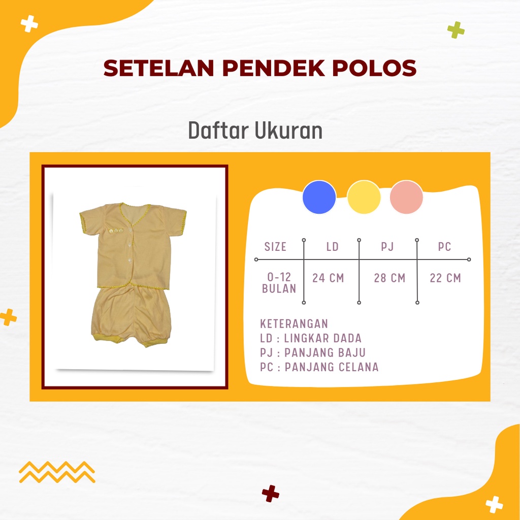 Setelan Baju Lengan Pendek Bayi Baru Lahir / Newborn polos lokal